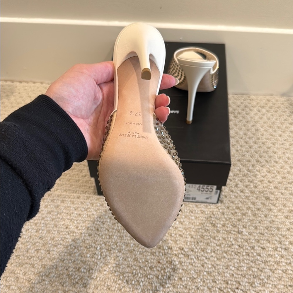 Saint Laurent Gold and Cream Studded Mules - Picture 4 of 4